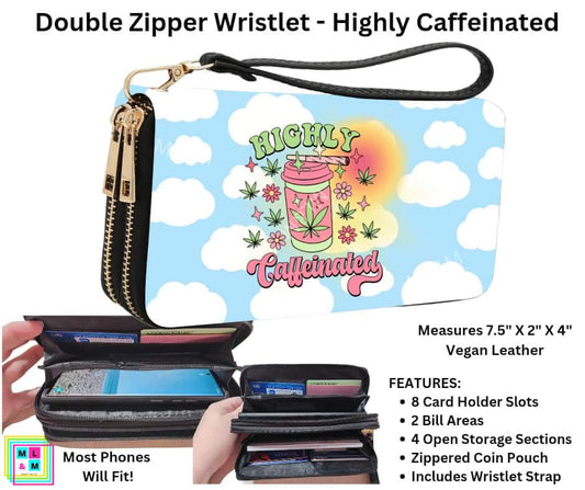 Highly Caffeinated Double Zipper Wristlet