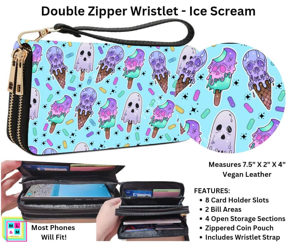Ice Scream Double Zipper Wristlet
