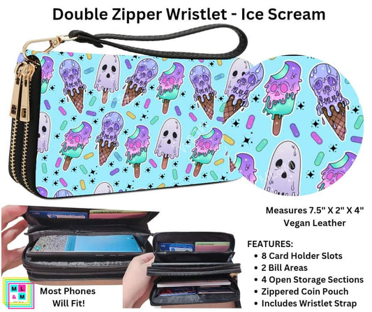 Ice Scream Double Zipper Wristlet