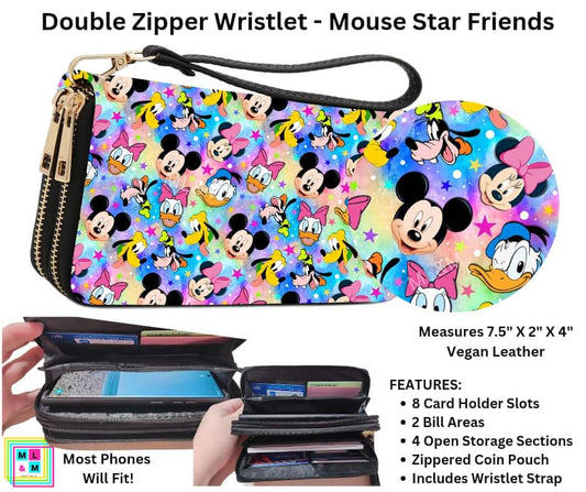 Mouse Star Friends Double Zipper Wristlet