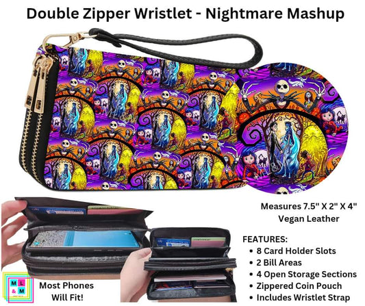 Nightmare Mashup Double Zipper Wristlet