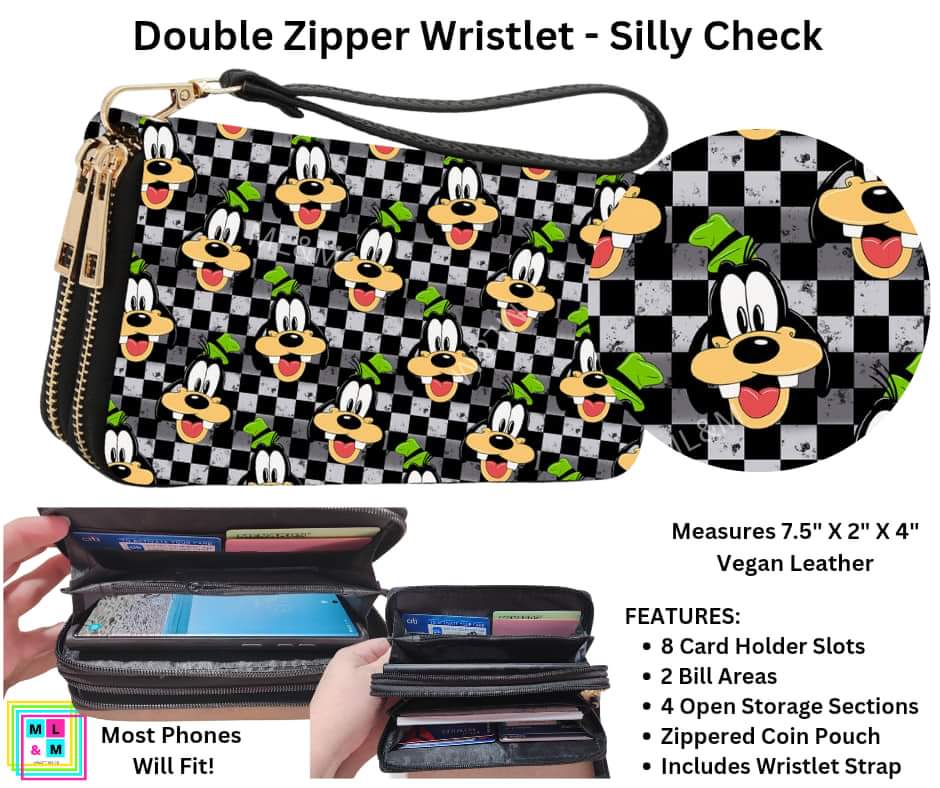 Silly Check Double Zipper Wristlet