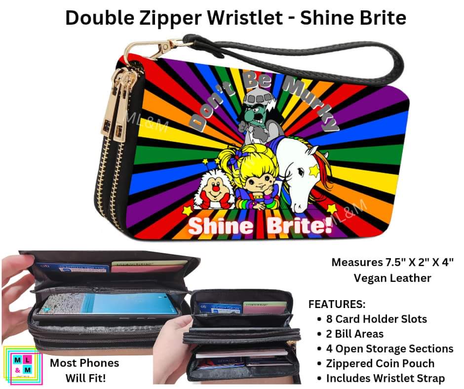 Shine Brite Double Zipper Wristlet