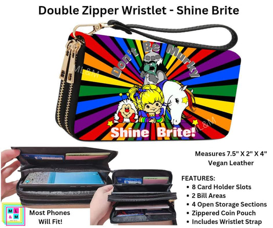 Shine Brite Double Zipper Wristlet
