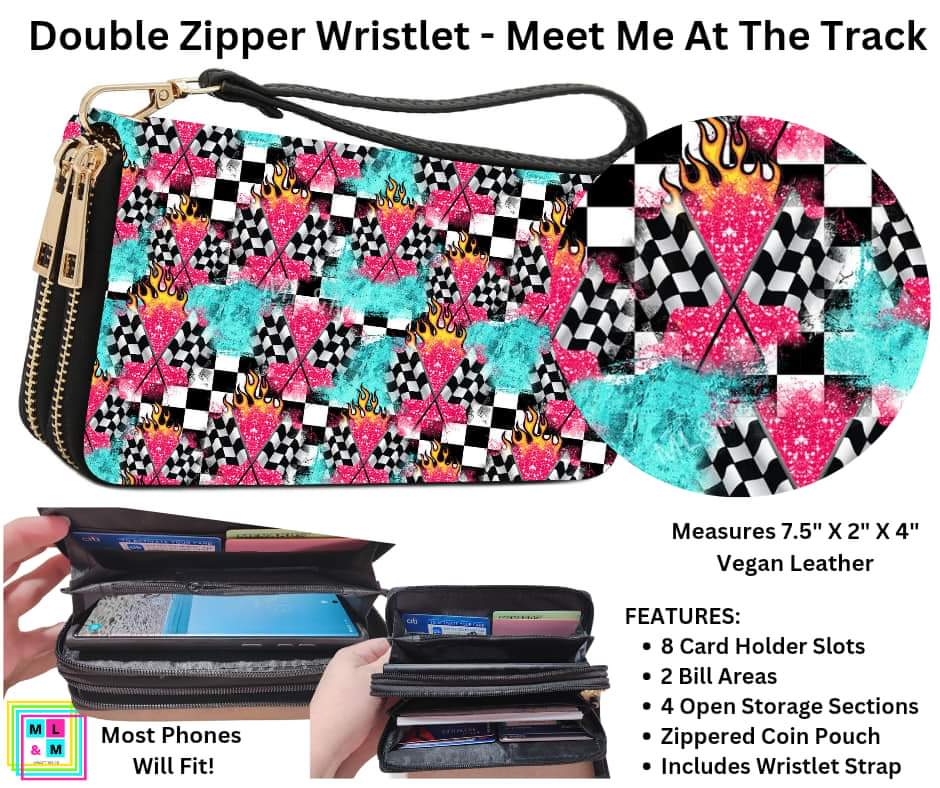 Meet Me At The Track Double Zipper Wristlet