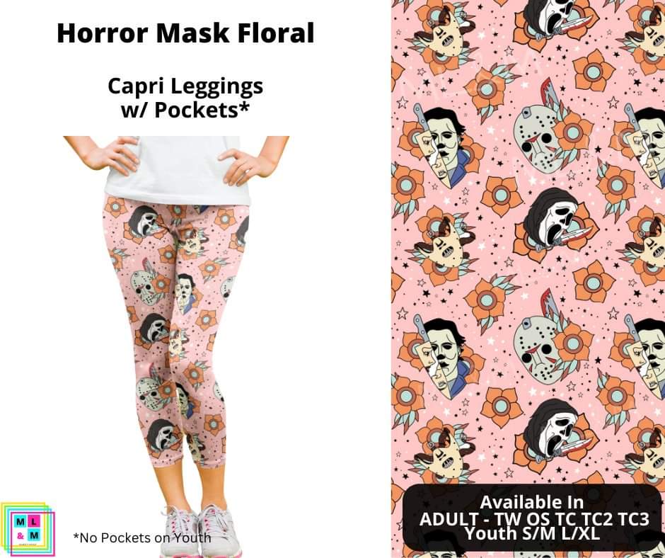Horror Mask Floral Capri Length w/ Pockets