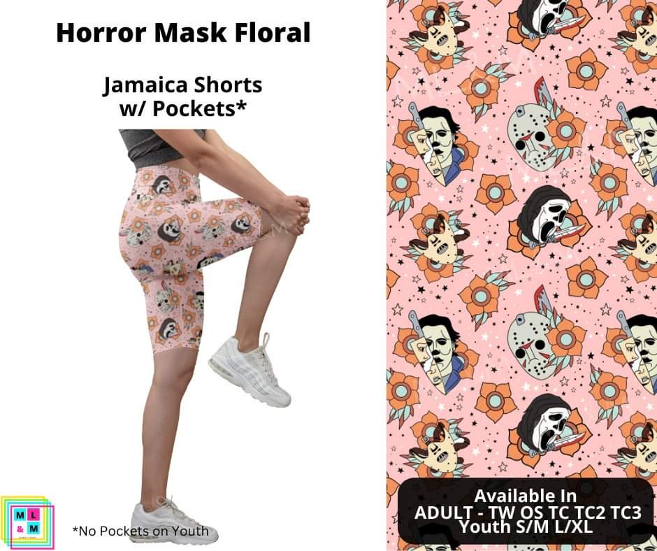 Horror Mask Floral 10" Jamaica Shorts