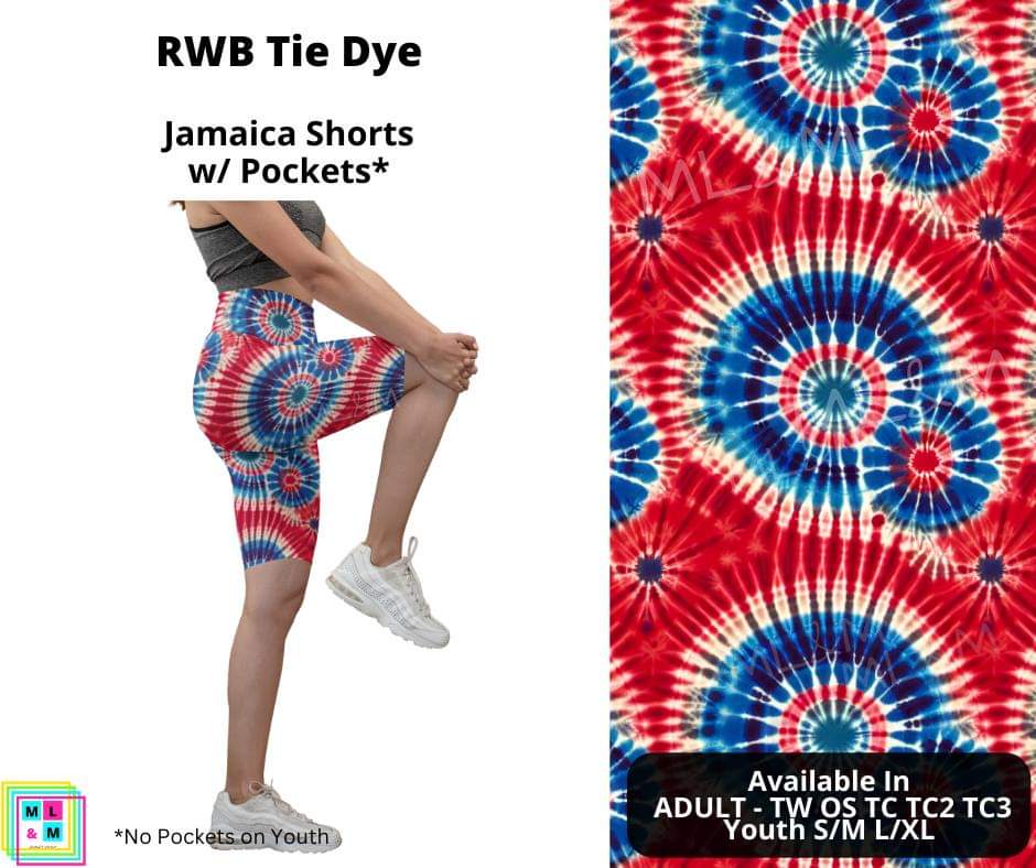 RWB Tie Dye 10" Jamaica Shorts