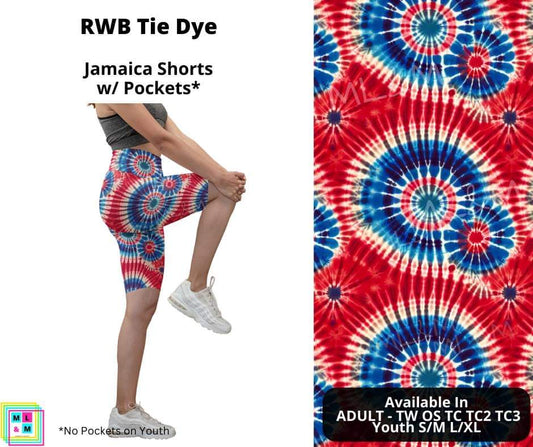 RWB Tie Dye 10" Jamaica Shorts