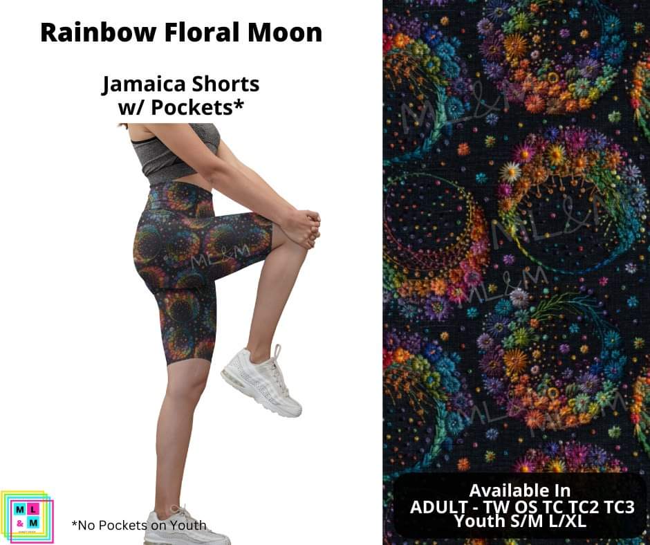 Rainbow Floral Moon 10" Jamaica Shorts