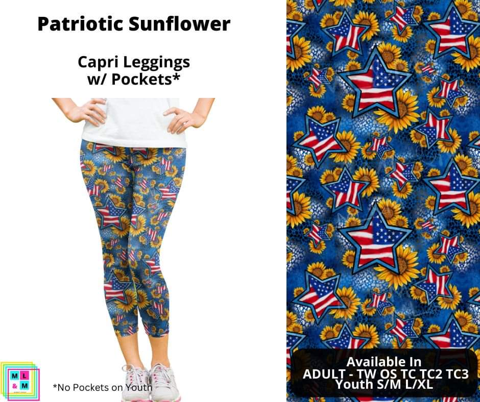Patriotic Sunflower Capri Length w/ Pockets