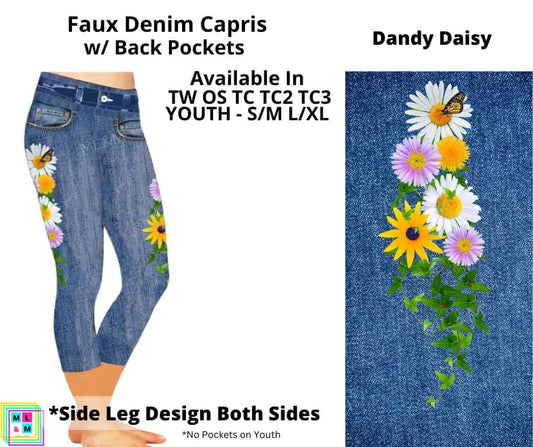 Dandy Daisy Faux Denim w/ Side Leg Designs Capris