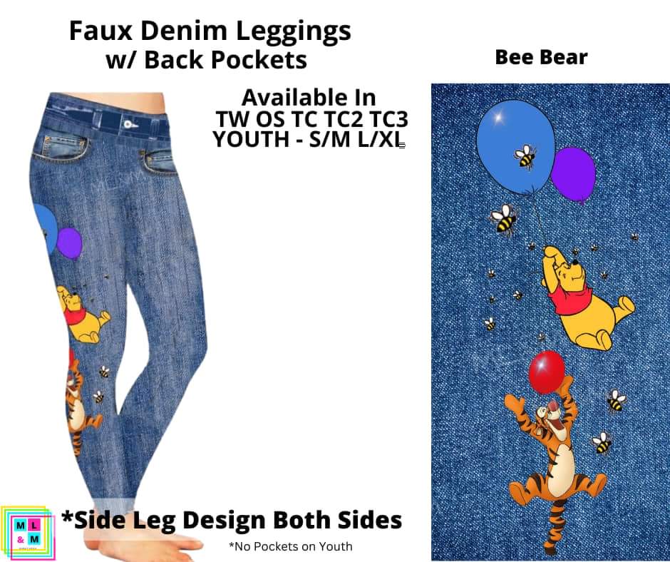 Bee Bear Faux Denim w/ Side Leg Designs Full Length