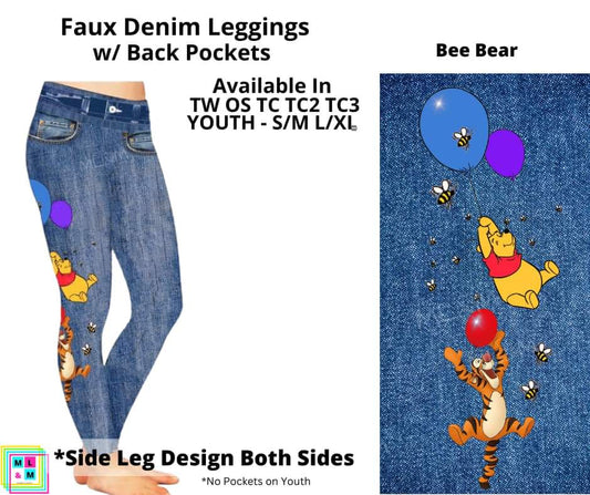 Bee Bear Faux Denim w/ Side Leg Designs Full Length