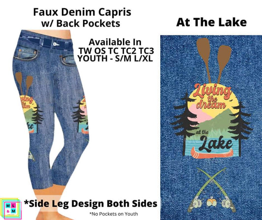 At The Lake Faux Denim w/ Side Leg Designs Capris