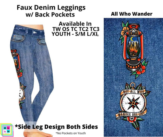 All Who Wander Faux Denim w/ Side Leg Designs Full Length