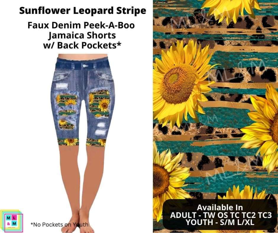 Sunflower Leopard Stripe Faux Denim Jamaica Shorts
