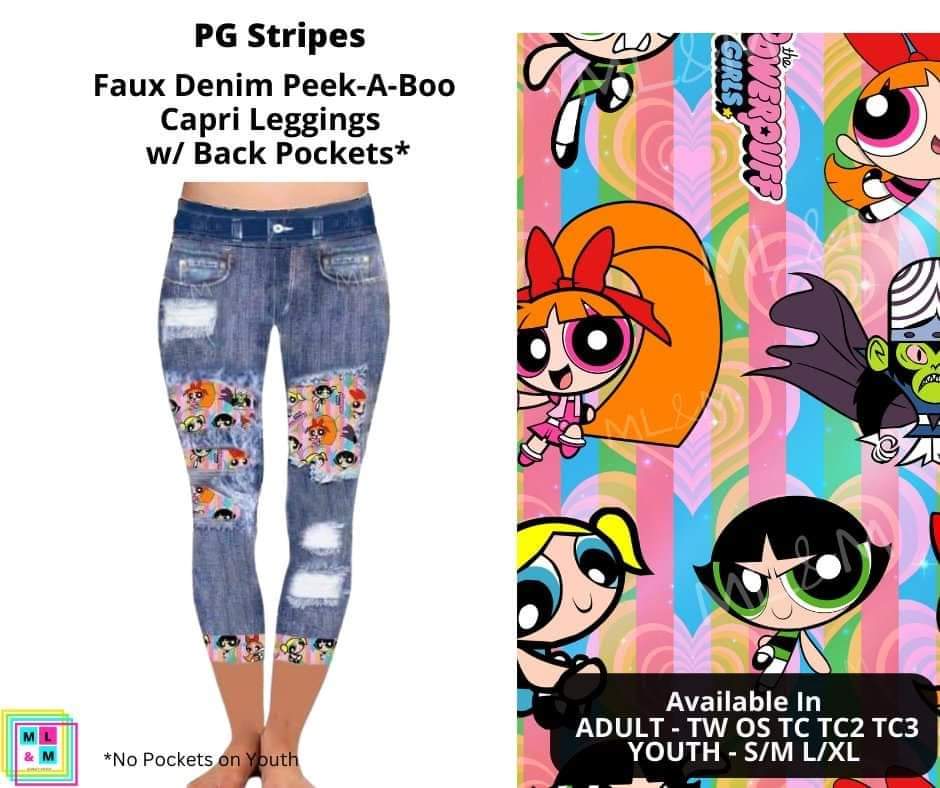 PG Stripes Faux Denim Capris