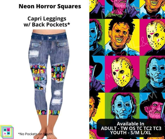 Neon Horror Squares Faux Denim Capris