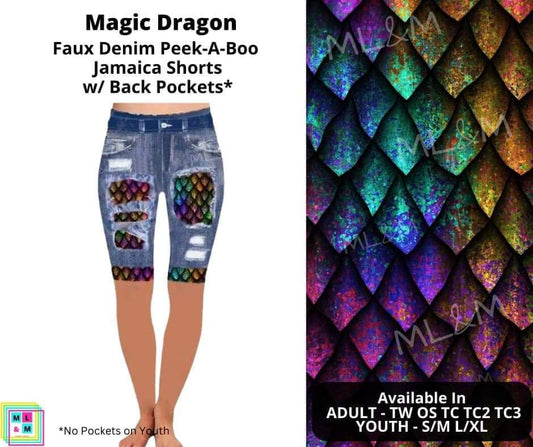 Magic Dragon Faux Denim Jamaica Shorts