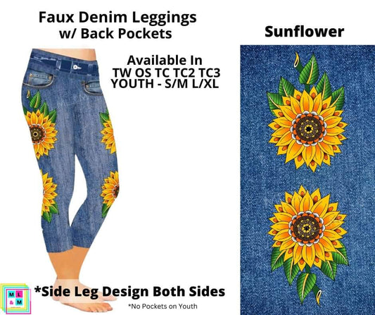 Sunflower Faux Denim w/ Side Leg Designs Capris