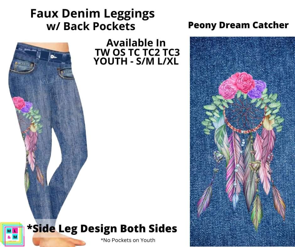 Peony Dream Catcher Faux Denim w/ Side Leg Designs Full Length