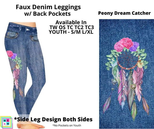 Peony Dream Catcher Faux Denim w/ Side Leg Designs Full Length