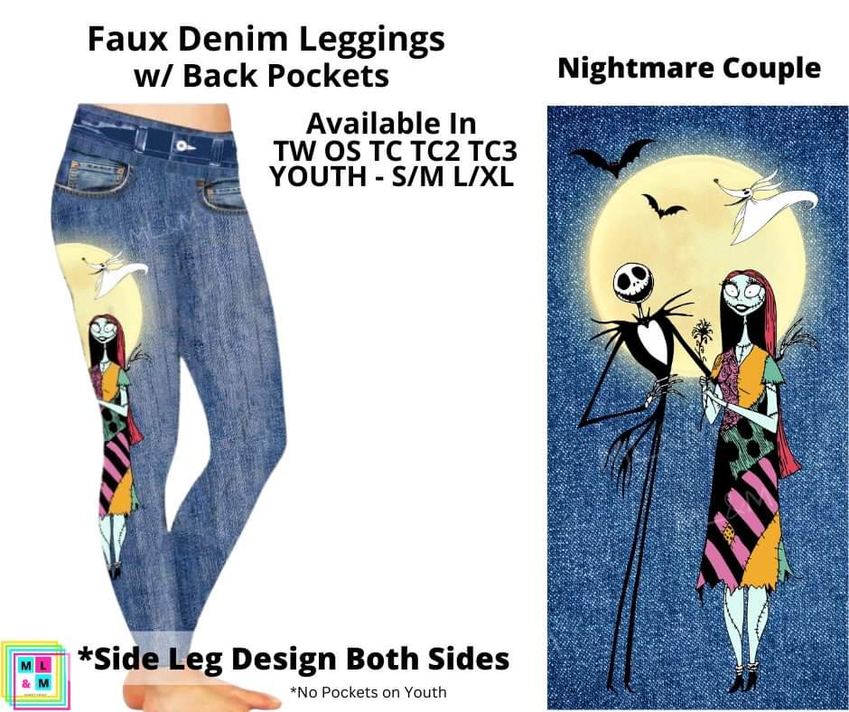 Nightmare Couple Faux Denim w/ Side Leg Designs Full Length