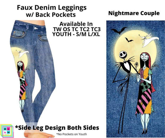 Nightmare Couple Faux Denim w/ Side Leg Designs Full Length