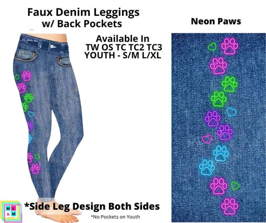 Neon Paws Faux Denim w/ Side Leg Designs Full Length