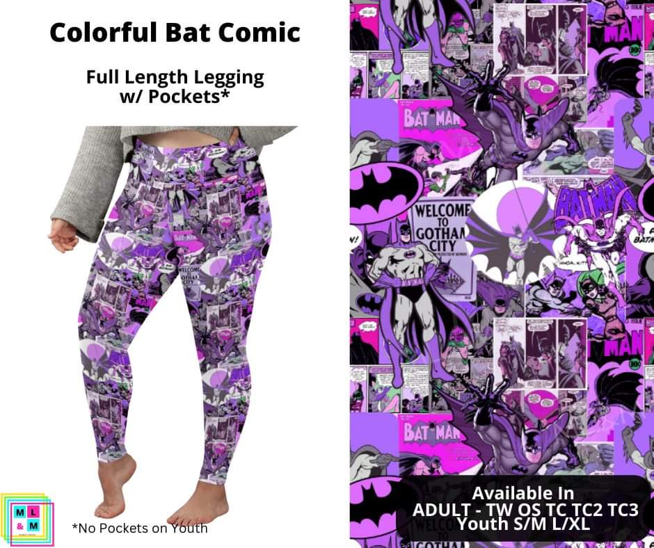 Colorful Bat Comics Full Length Leggings w/ Pockets