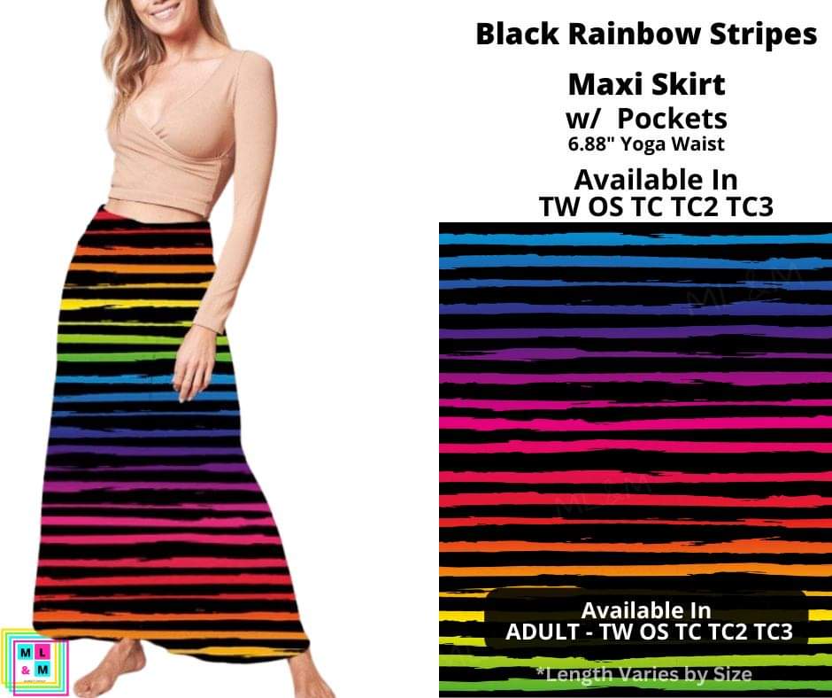 Black Rainbow Stripe Maxi Skirt