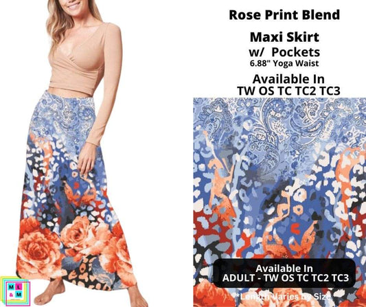 Rose Print Blend Maxi Skirt