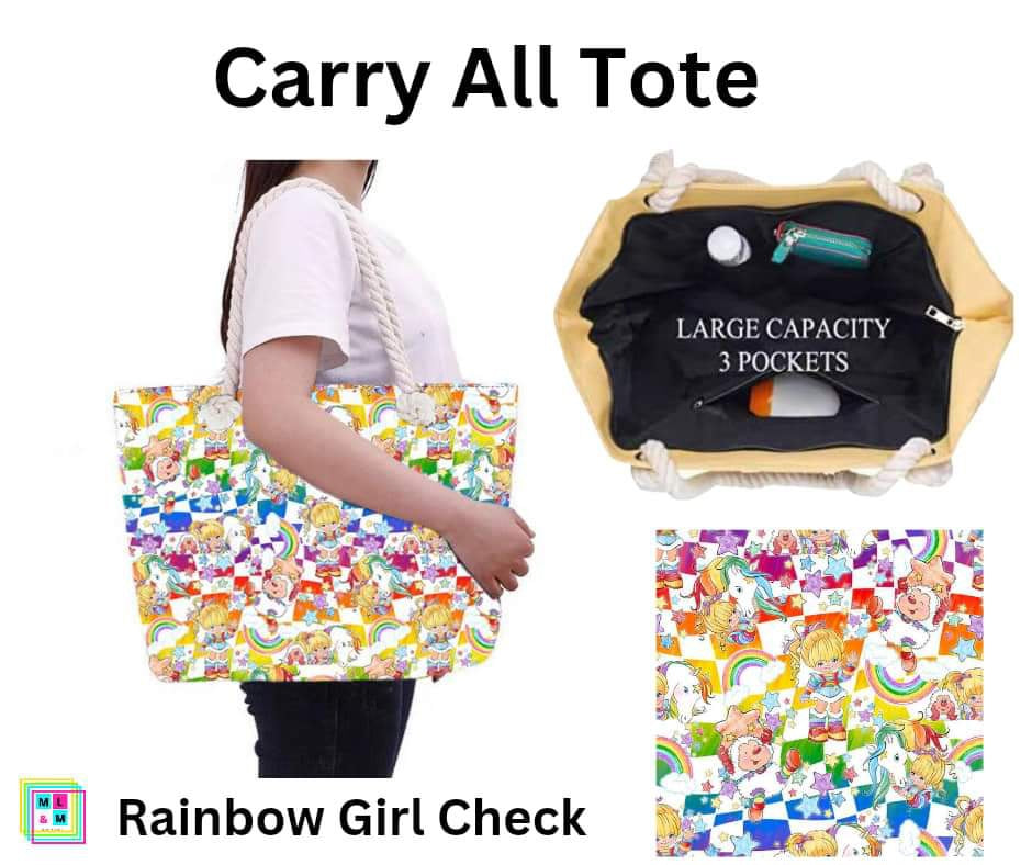 Rainbow Check Girl Carry All Tote w/ Zipper