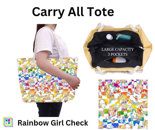 Rainbow Check Girl Carry All Tote w/ Zipper