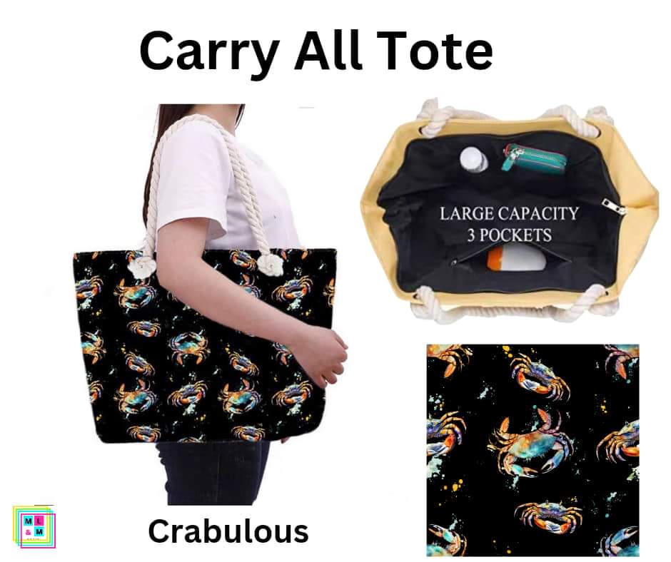 Crabulous Carry All Tote w/ Zipper