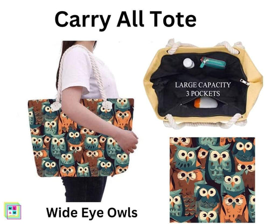 Wide Eye Owls Carry All Tote w/ Zipper