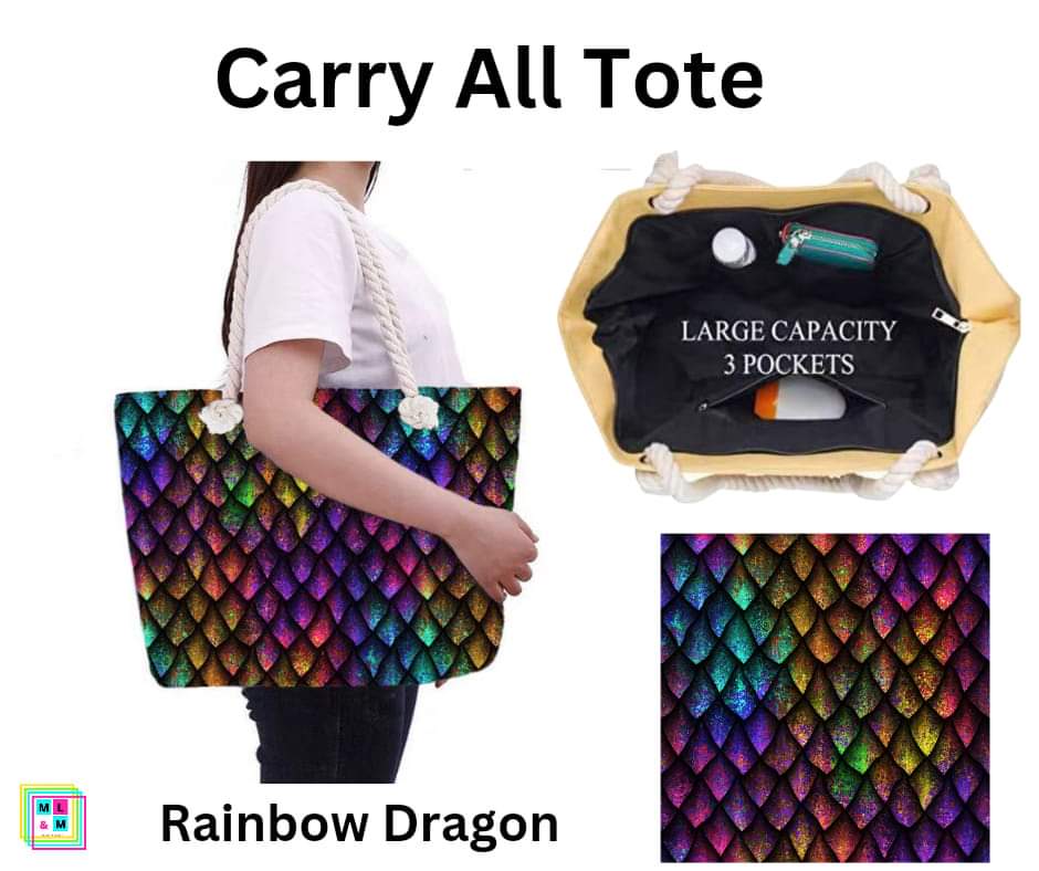 Rainbow Dragon Carry All Tote w/ Zipper