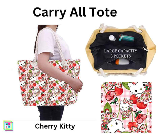 Cherry Kitty Carry All Tote w/ Zipper