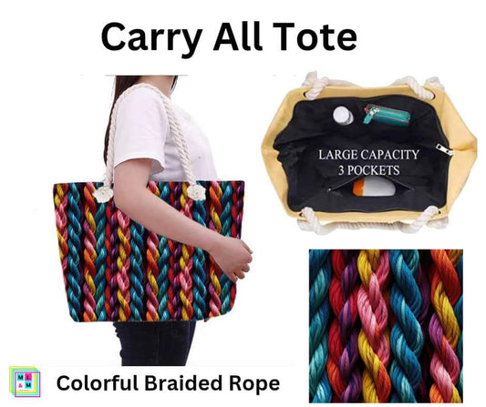 Colorful Braided Rope Carry All Tote w/ Zipper