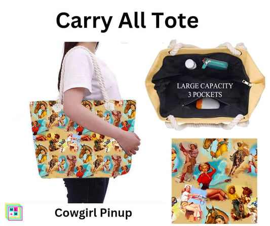 Cowgirl Pinup Carry All Tote w/ Zipper