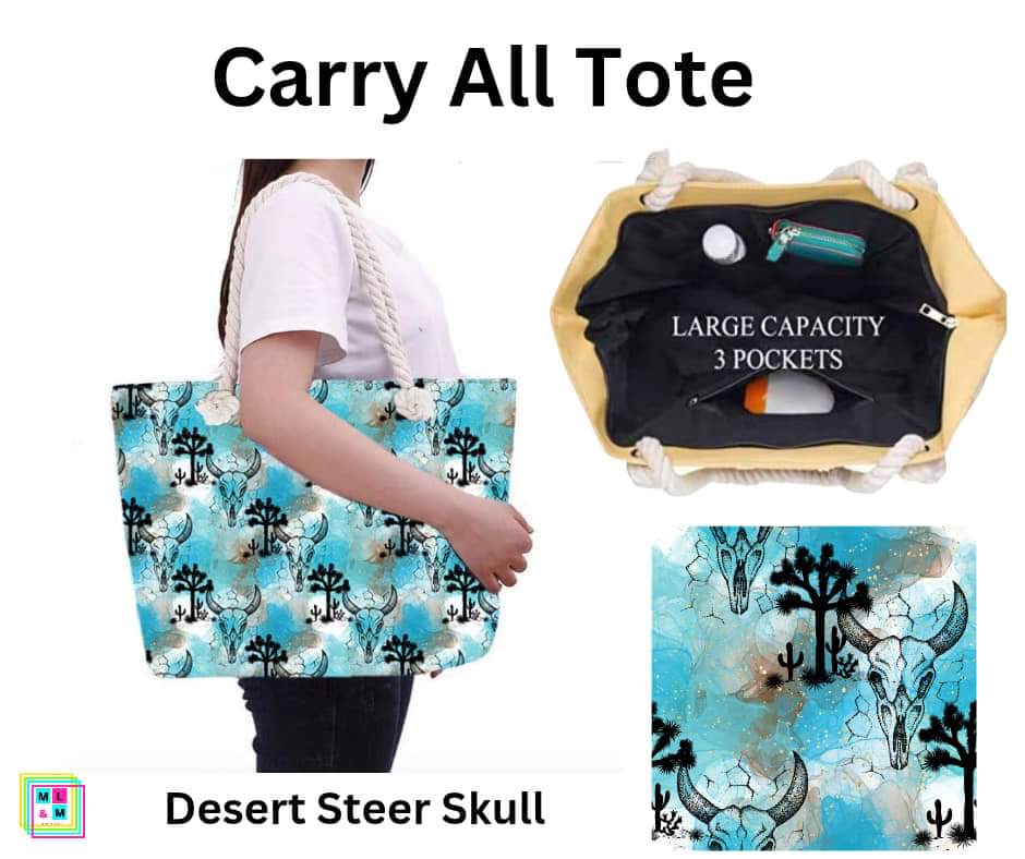 Desert Steer Skull Carry All Tote w/ Zipper