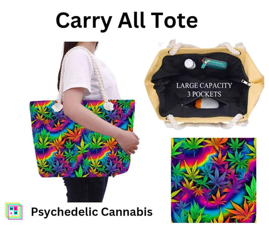Psychedelic Cannabis Carry All Tote w/ Zipper