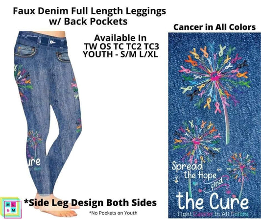 Cancer in All Colors Faux Denim w/ Side Leg Designs Full Length