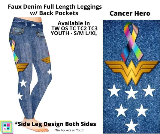 Cancer Hero Faux Denim w/ Side Leg Designs Full Length