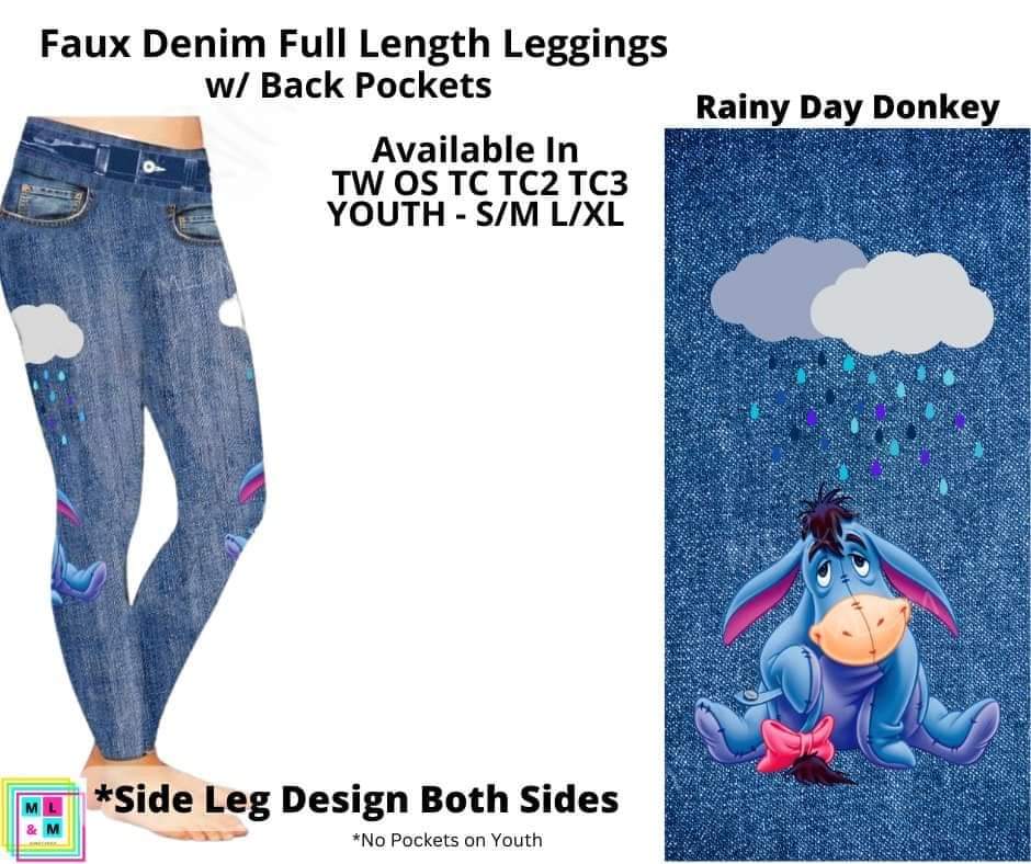 Rainy Day Donkey Faux Denim w/ Side Leg Designs Full Length