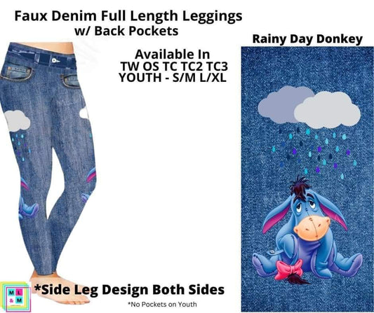 Rainy Day Donkey Faux Denim w/ Side Leg Designs Full Length