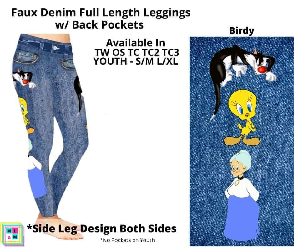 Birdy Faux Denim w/ Side Leg Designs Full Length