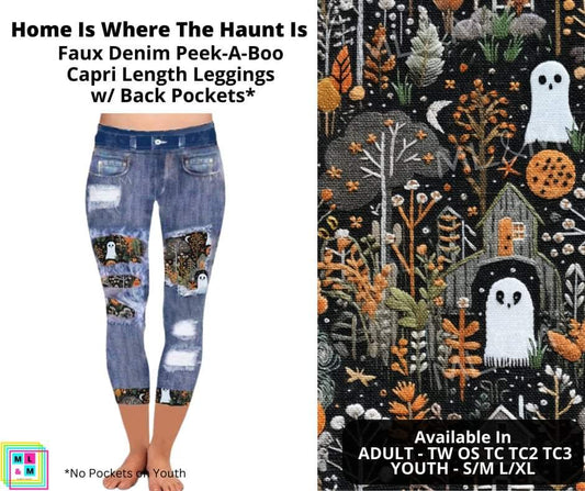 Home Is Where The Haunt Is Faux Denim Capris