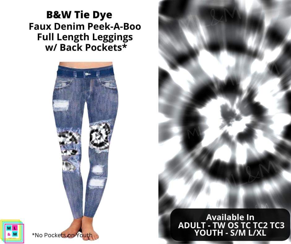 B&W Tie Dye Faux Denim Full Length